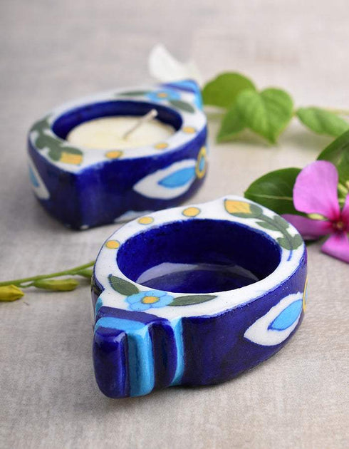 Blue Pottery T-Holder Set Of 2 Pcs.